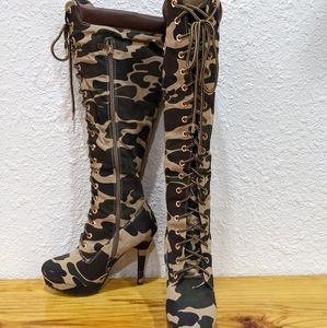 Camouflage knee high boots
